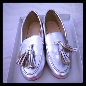Silver tassel loafers sz 9
